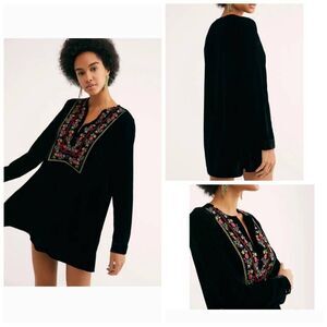 FREE PEOPLE Always Forever Velvet Embroidered Long Sleeve Dress